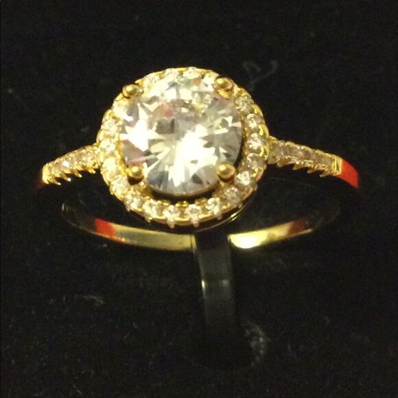 NWT Peermont Sz 9 round "diamond" ring Halo ringed goldtone - Picture 8 of 11